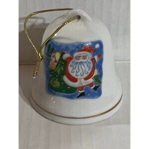 Bell Porcelain Christmas Tree Ornament Santa & Boy Traditional Holiday Decor